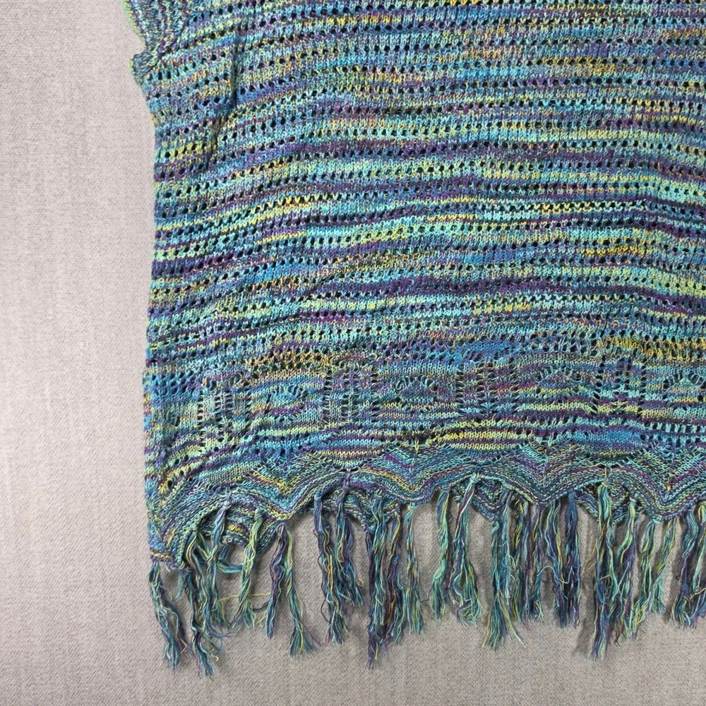 John Paul Richard Knit Top Womens XL Blue Space Dye Fringe Boho Short Sleeve